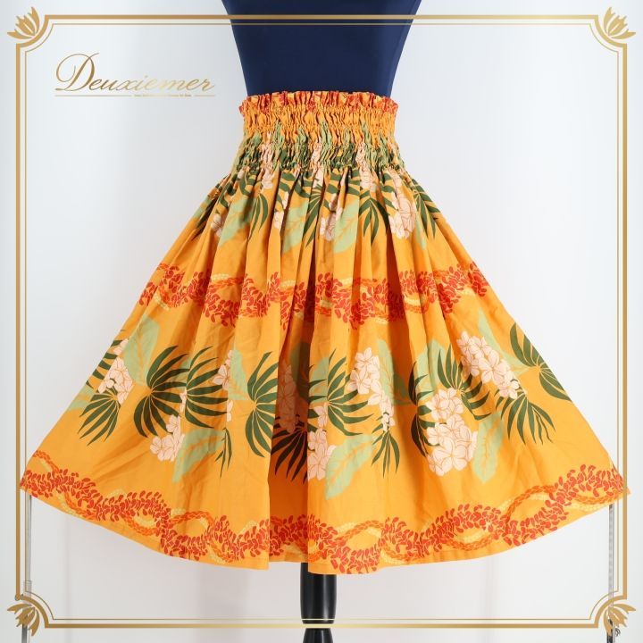 フラダンス 衣装 パウスカート イエロー系 フラ ダンス スカート 花柄 プルメリア柄 黄 白 緑 レッスン フラダンス 衣装 パウスカート  グリーン系 花柄 フラワー フラワープリント ハワイアンプリント アロハ レッスン 練習 植物柄 シングル かわいい 鮮やか 華やか ... パウスカート★オーダー　プルメリア   リーフ柄