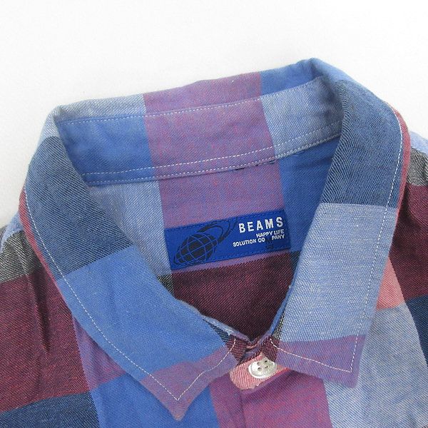 G□ビームス/BEAMS 長袖シャツ/チェック柄【M】ピンク青系/men's/132