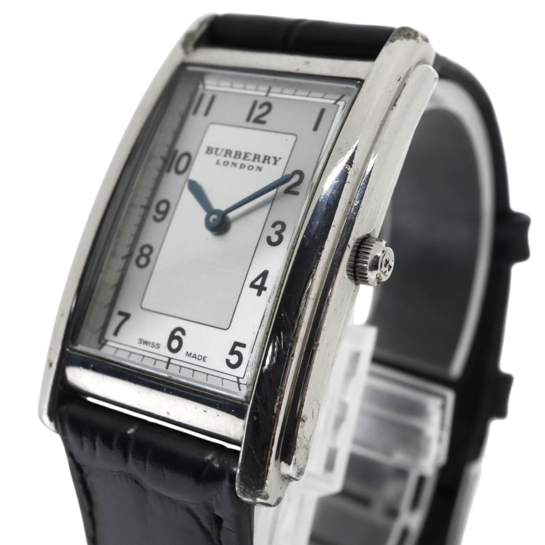 電池交換済 ベルト バーバリーロンドン 12100G 腕時計 レディースウォッチ スクエア レクタンギュラー クォーツ シルバー ホワイト文字盤 レザー アナログ クラシック ドレスウォッチ ビジネス 稼働品 G3