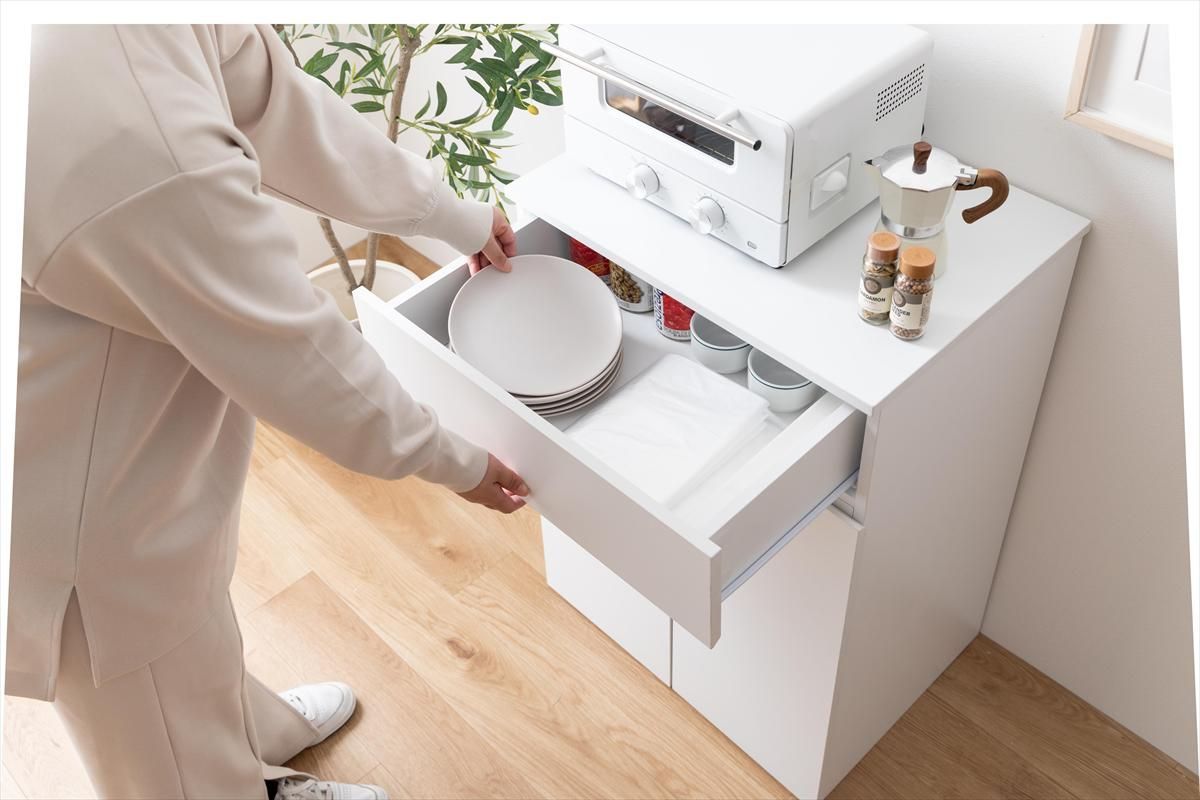 幅75cm】Basurero ゴミ箱付きキッチンカウンターホワイト