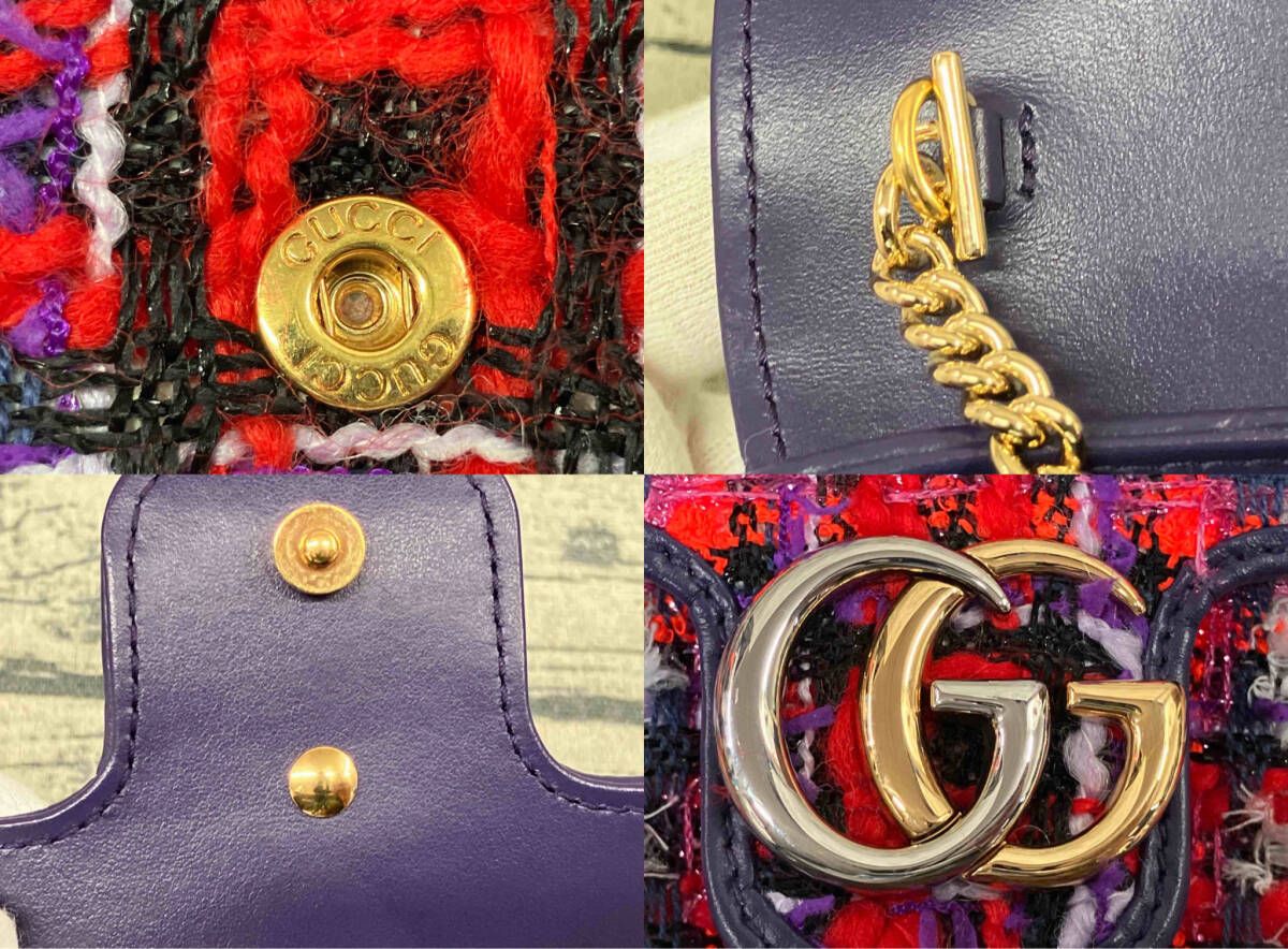 鑑定済み GUCCI GG MarmontFlap Bag Tweed Super Mini グッチ