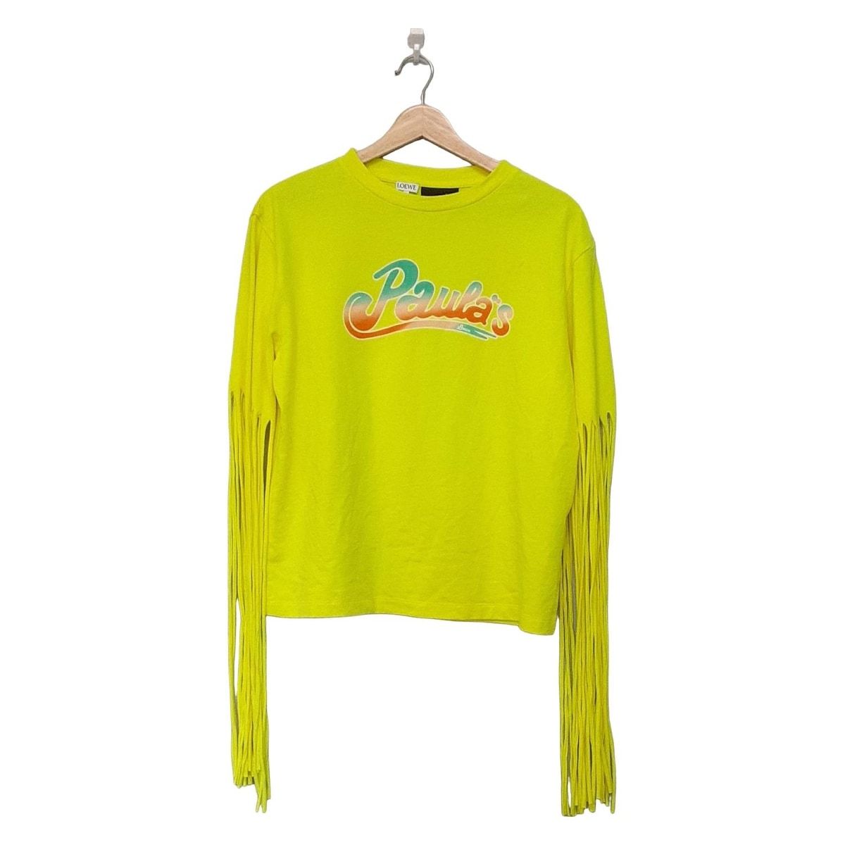 LOEWE ロエベ Tシャツ サイズM レディース - イエロー×ブルー×マルチ 変形袖 クルーネック Paula s Ibiza フリンジ