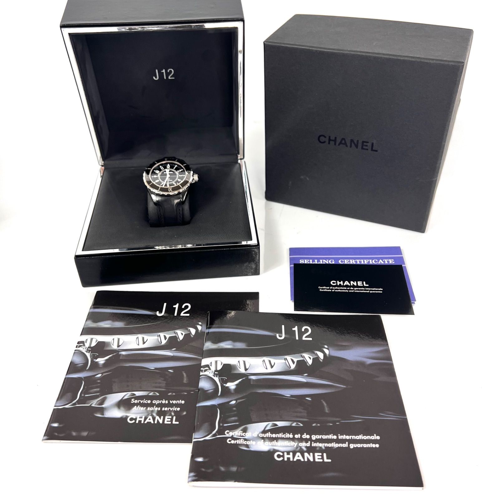美品】シャネル J12 自動巻 黒 セラミック デイト表示 革ベルト - メルカリ