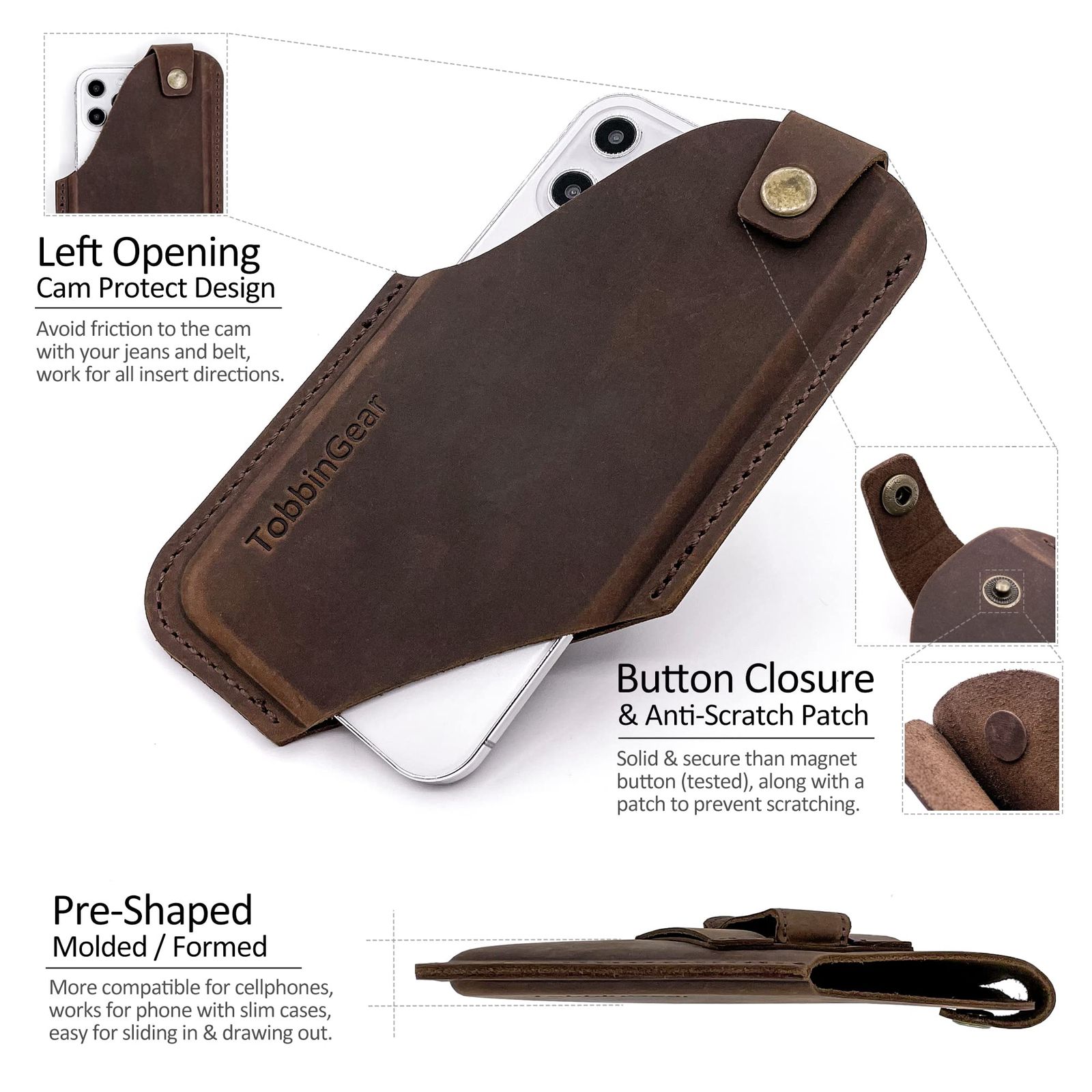 Gentlestache レザー携帯電話ホルスター ベルトクリップ付き、iPhone