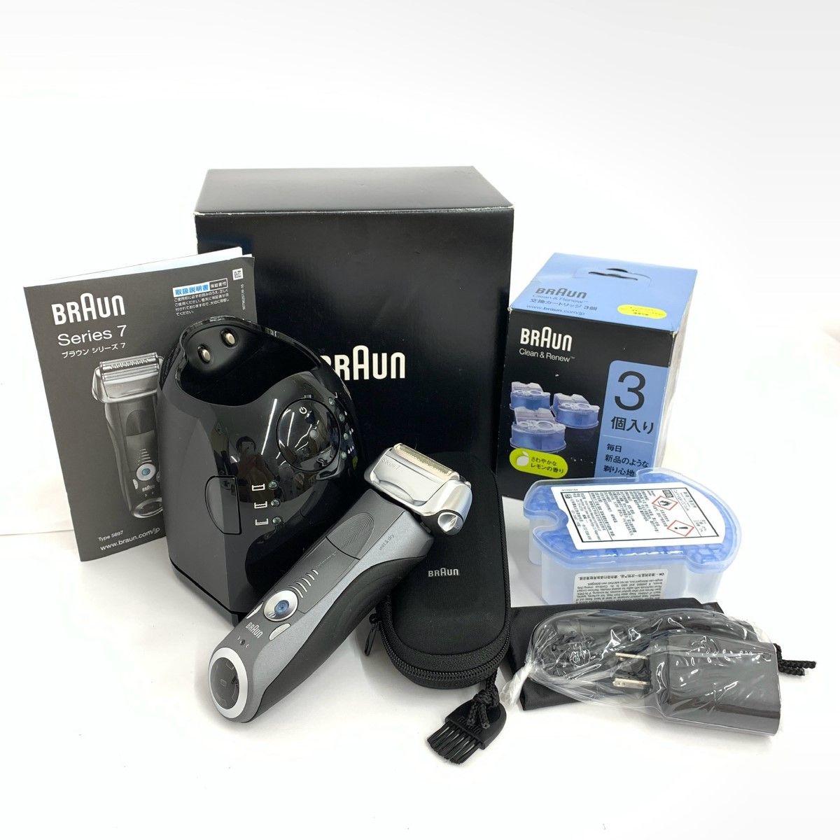 美品 BRAUN ブラウン シリーズ7 シェーバー クリーン＆リニュー 交換カートリッジ付  ブラック   　240001103967