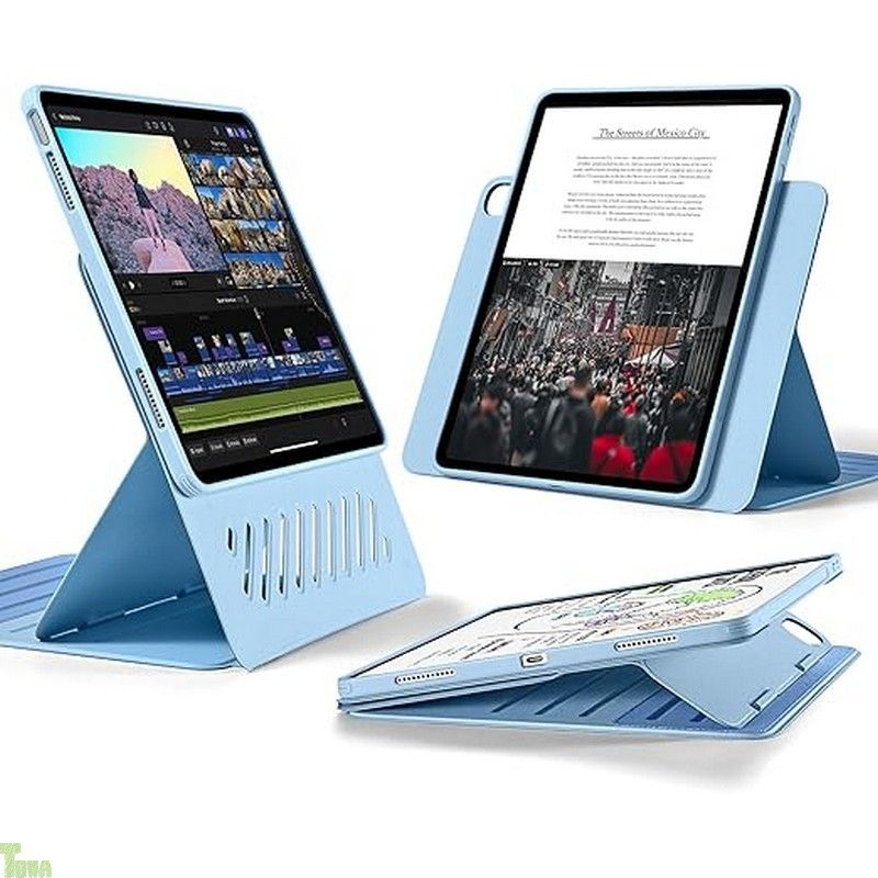 フレッシュ・ブルー ESR iPad Air 13インチ ケース (M3/M2、2025/2024モデル)専用 取外し可能なマグネットカバー付き回転式ケース 縦向き/横向きスタンド 9段階の角度調節可能 Pencil Pro/USB-C完全対応 S