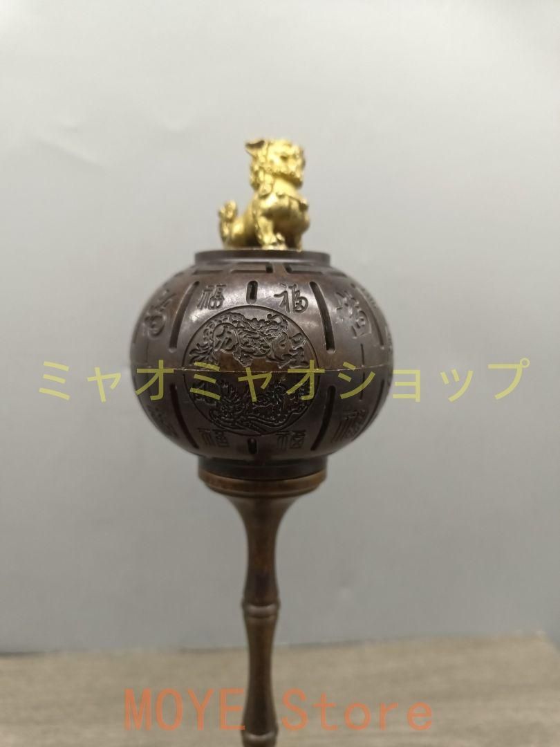 銅製 龍鳳高脚獅子蓋薫香炉