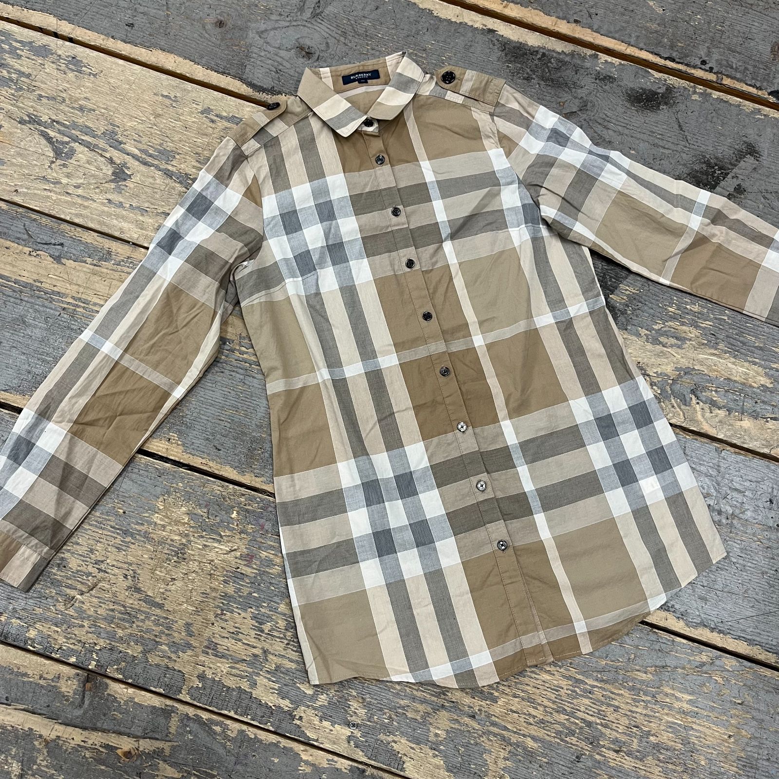 Burberry london チェック柄 エポレット シャツ サイズ38 バーバリー 