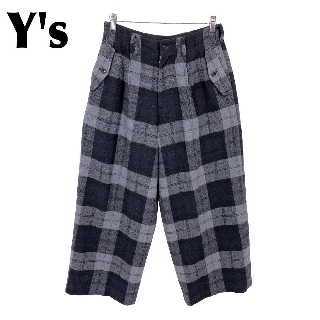 Y s ワイズやヨウジヤマモト ウールワイドパンツ 2 チェック