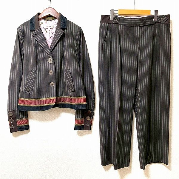 anc ケンゾー KENZO パンツスーツ セットアップ ツーピース 42 ストライプ ラメ ワイドパンツ 大きいサイズ レディース 969943