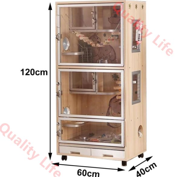 小動物 ケージ チンチラ ケージ 大型 無垢材のエコロジカルボードペットエアコンキャビネットヴィラ ウサギ ケージ チンチラ ハウス ペットケージ 猫 小動物飼育ケージ 木製 車輪と引き出しトレイ付き チンチラ フェレット ウサギ モルモット用