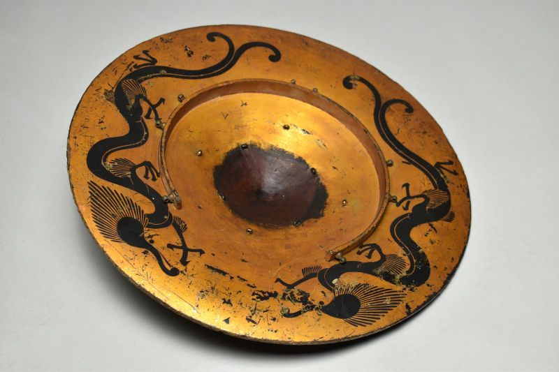 蔵A5446 時代 木製裏漆絵 陣笠 江戸時代