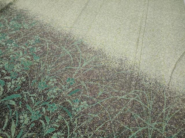 平和屋着物○訪問着 杢目絞り 草花文 正絹 逸品 CAAY5196ut 平和屋着物