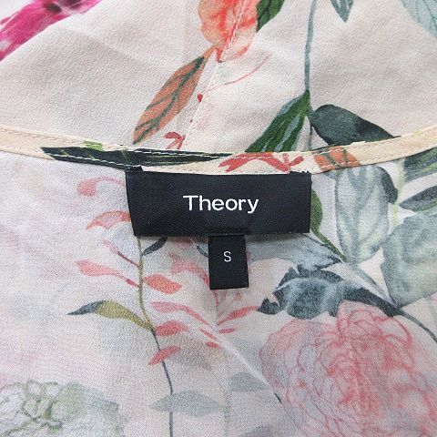 新品未使用　Theory シルク　ブラウス　トップス　クレープ素材　花柄　白　S セオリー Theory ブラウス プルオーバー ノースリーブ 花柄 絹