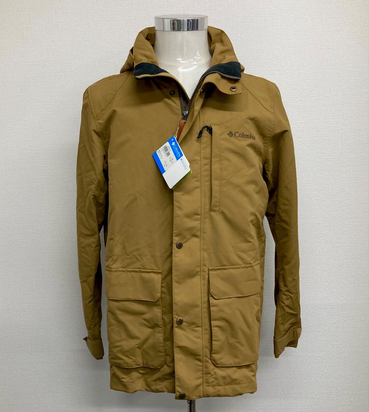 Columbia コロンビア ナイロン ジャケット メンズ アウター マウンテンパーカー フルジップ フードあり 保温 撥水 アウトドア Mサイズ タグ付き ブラウン系 マスタード