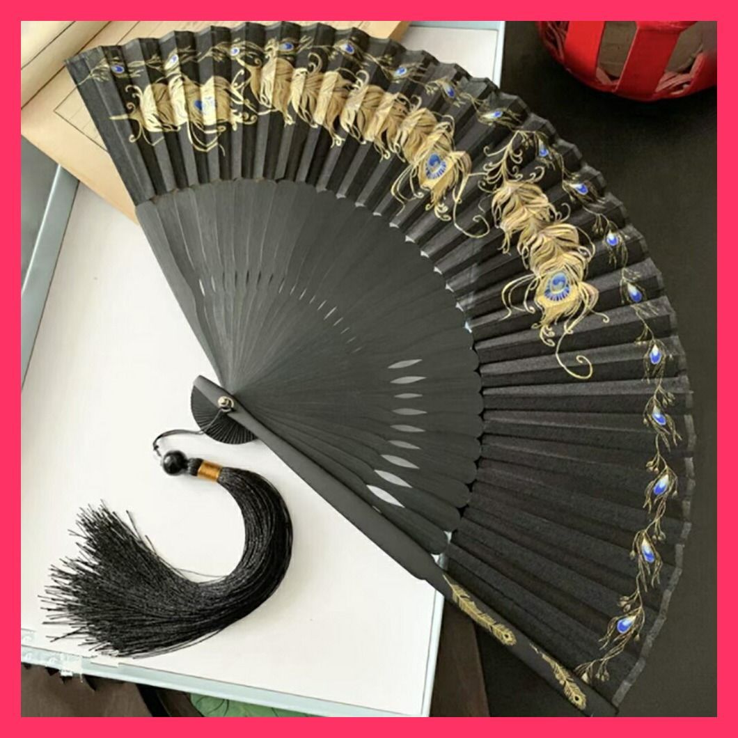 ☆スタッフおすすめ☆扇子 扇 くじゃく 孔雀 センス ブラックゴールド