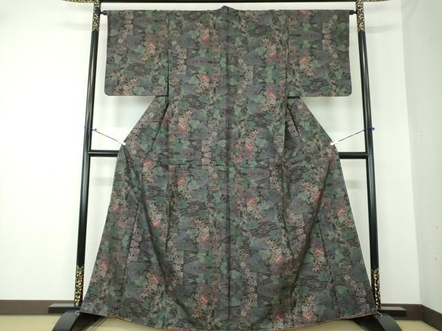 平和屋着物○本場大島紬 9マルキ 短冊流水花文 正絹 逸品 未使用  