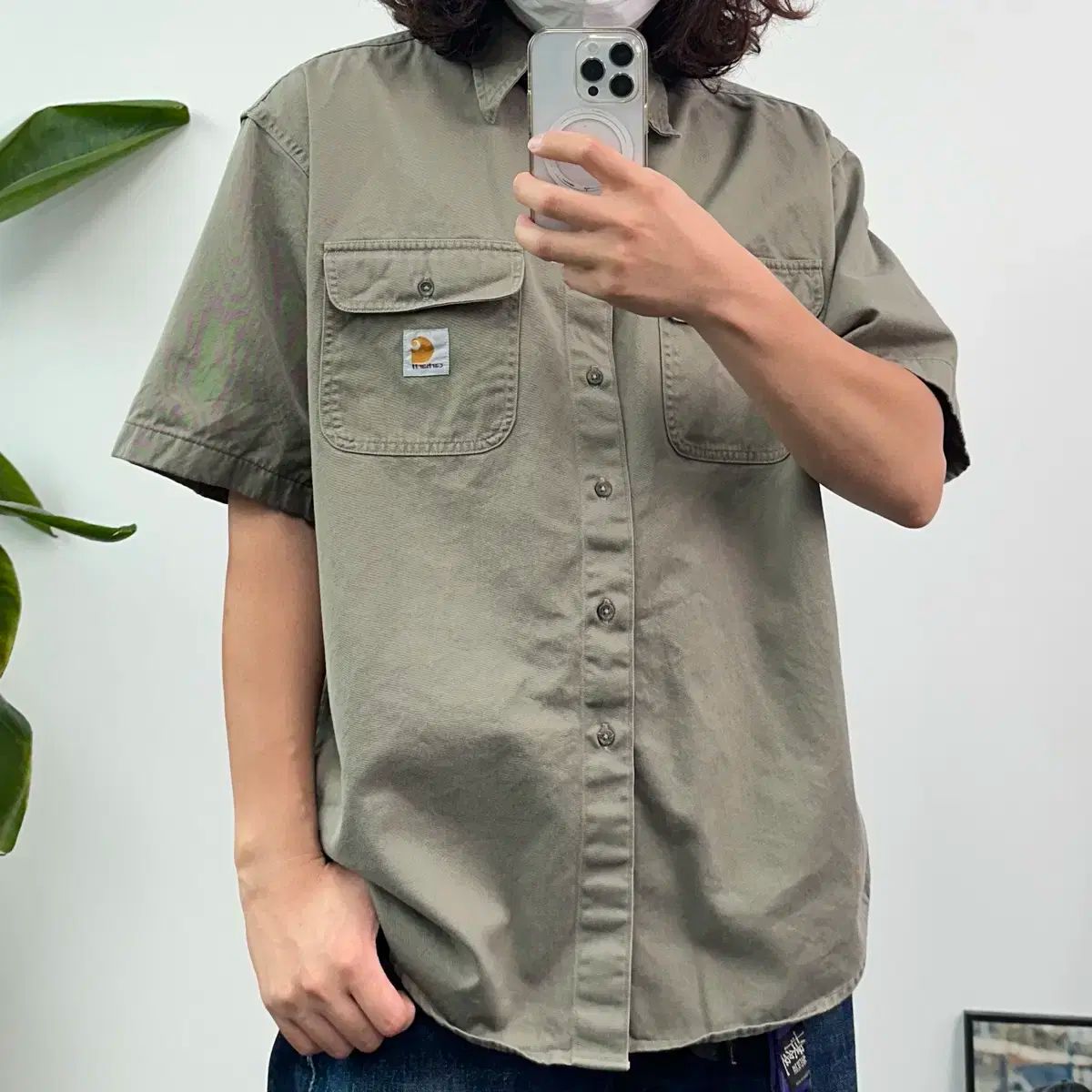 【雷市場（ポンジャン）商品韓国直送】A26 Carhartt(カーハート) ツーポケット 半袖 ワーク シャツ カーキ L