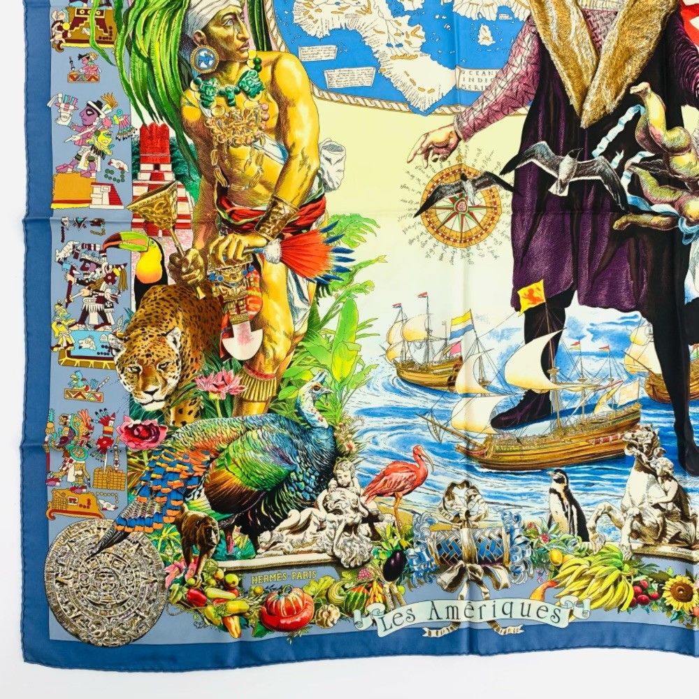美品 希少 HERMES エルメス カレ90 Les Ameriques アメリカ大陸 
