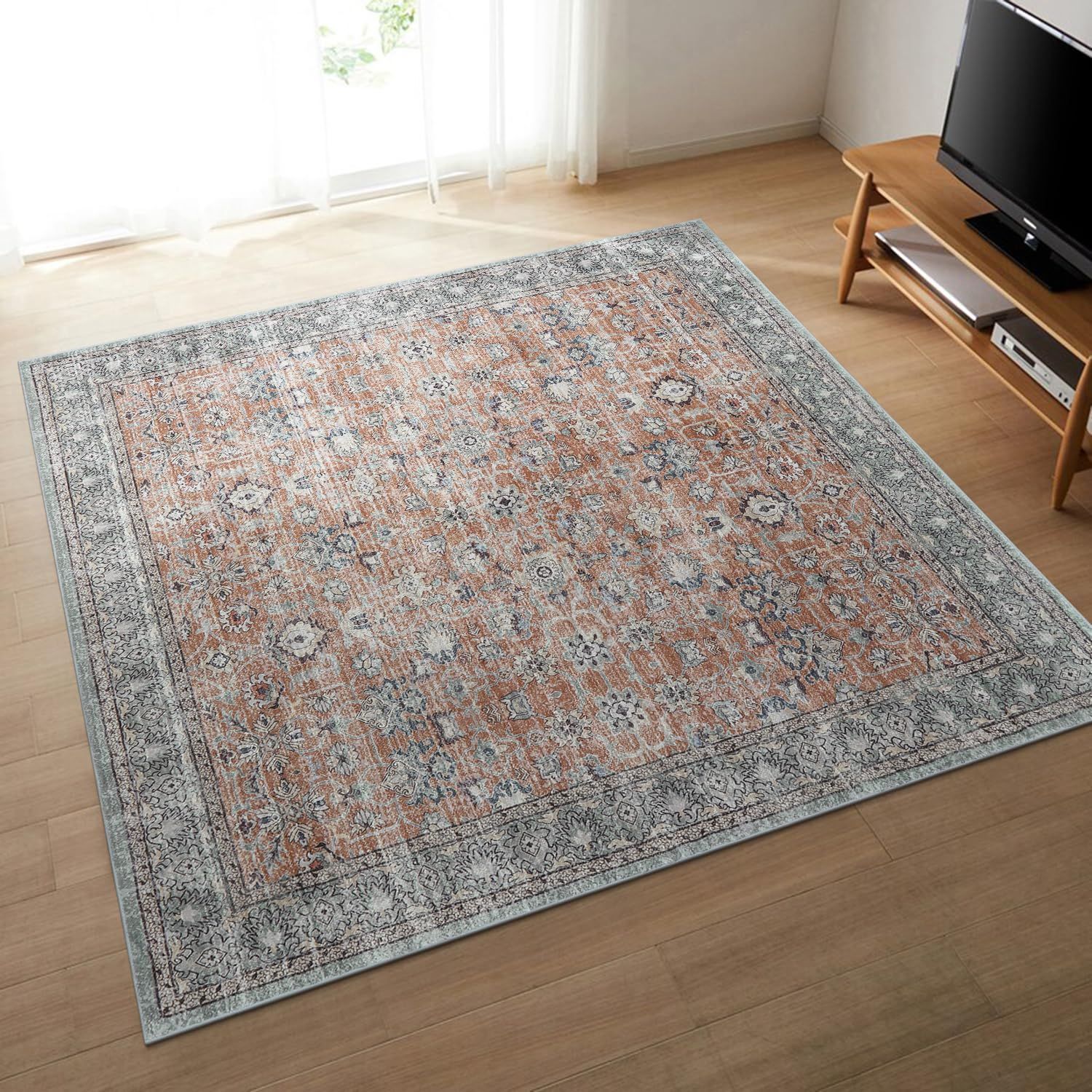 【数量限定】HAOCOO カーペット ラグ 2畳 洗える 185×185cm 正方形 ホットカーペット対応 絨毯 ペルシャ風 ラグマット ふわふわ おしゃれ オールシーズン適用 滑り止め 防ダニ 防臭 軽量 防音マ