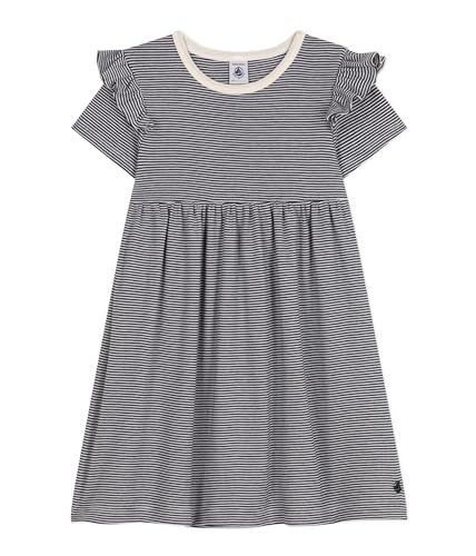 Size:4 Years_Color:ネイビー/オフホワイト [プチバトー] ミラレワンピース A09SXA ネイビー/オフホワイト 4才 104cm
