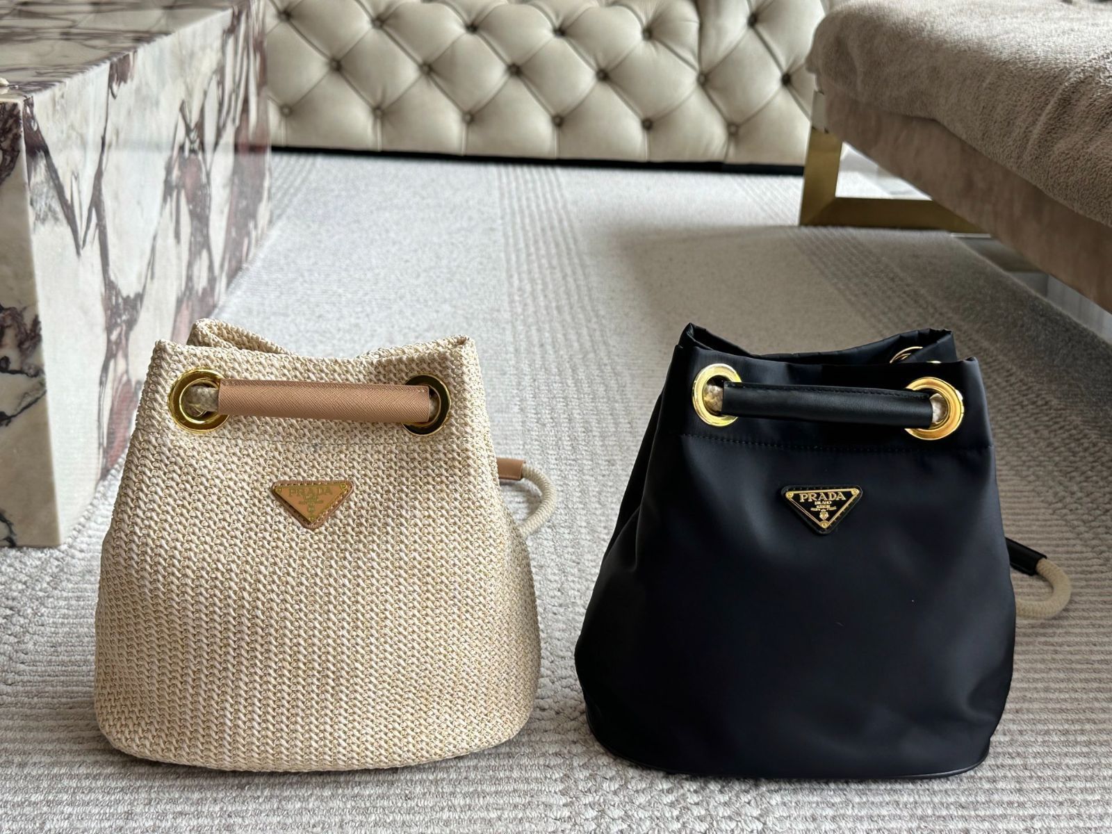 一点限り！EXPRESS便可◎ PRADA ナイロン バケットバッグ 1BE067 Prada/プラダ｜ホワイト ナイロン バケット バッグ