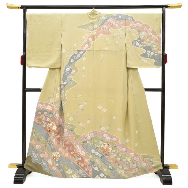 中古】 訪問着 着物 袷 リサイクル フォーマル 正絹 イエロー