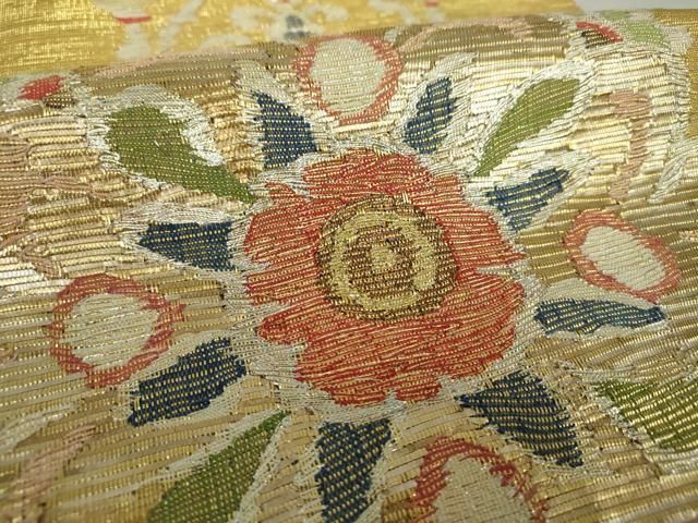 平和屋着物○西陣図案家 徳田義三 太鼓柄袋帯 正倉院花菱文 金銀糸  