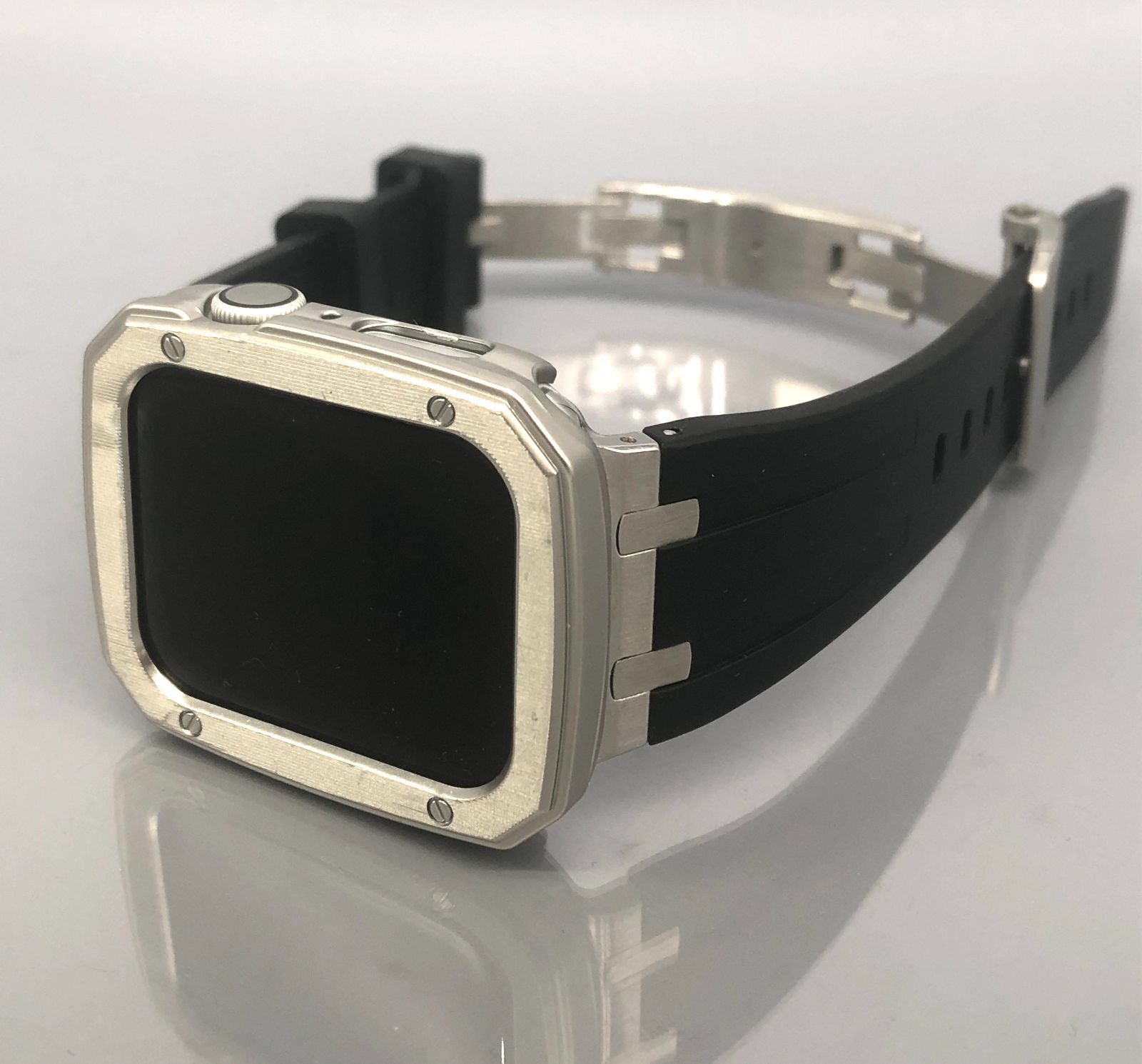 GimelZayinセット 4スクリュー ブラック シルバー ラバーベルト アップルウォッチバンド ultra ウルトラ ケース カバー メンズ レディース 40 mm 41 44 45 49 Apple Watch バンド