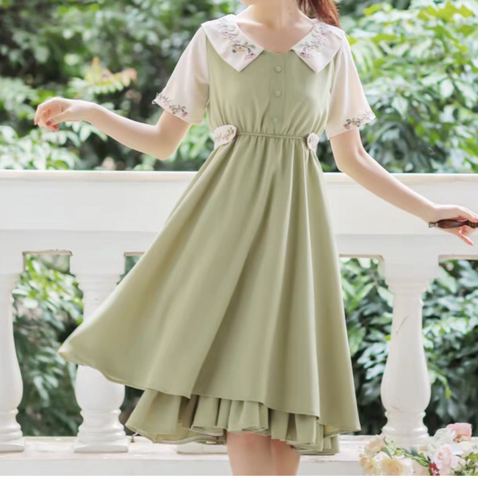 新しいスタイル レトロガーリー♡花柄刺繍ワンピース レディース服 春夏 秋 半袖 ワンピース