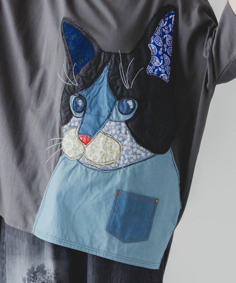 スカラー ScoLar ネコ柄デニムアップリケチュニック （パープル） スカラー ScoLar ネコ柄デニムアップリケチュニック （パープル