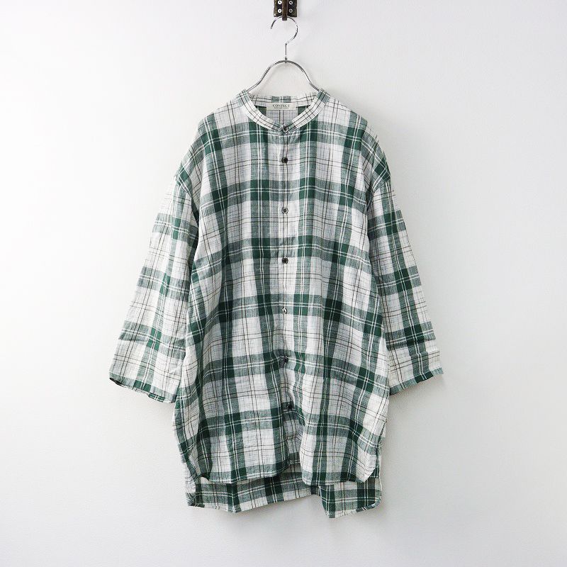 メンズ 2022SS ネストローブ コンフェクト nest Robe CONFECT イカットチェック 7分袖シャツ 4/グリーン 羽織り【2400014274653】