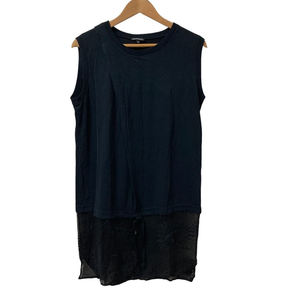 ANN DEMEULEMEESTER アンドゥムルメステール 本人期 ノースリーブ コンビカットソー チュニック サイズ36 ブラック レディース 古着