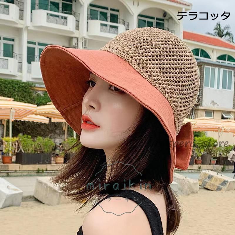 帽子 レディース 麦わら帽子 折りたたみ かわいい 紫外線カット