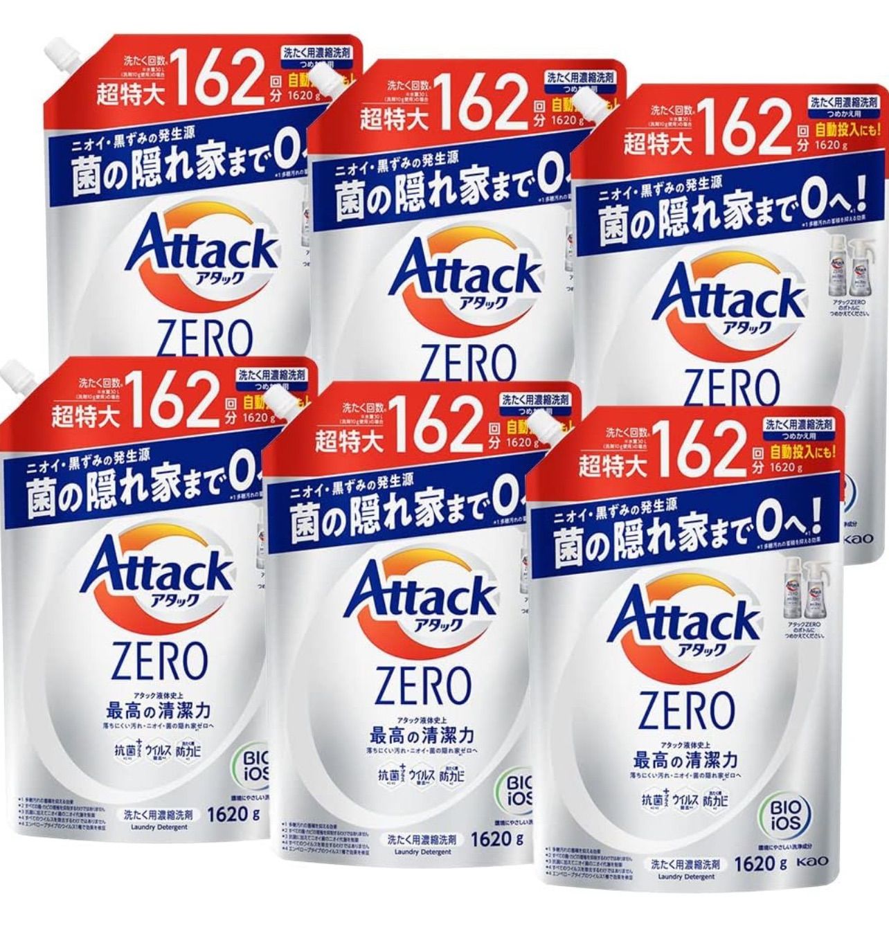 花王 アタックZERO 洗濯洗剤詰替用 1620g × 6袋