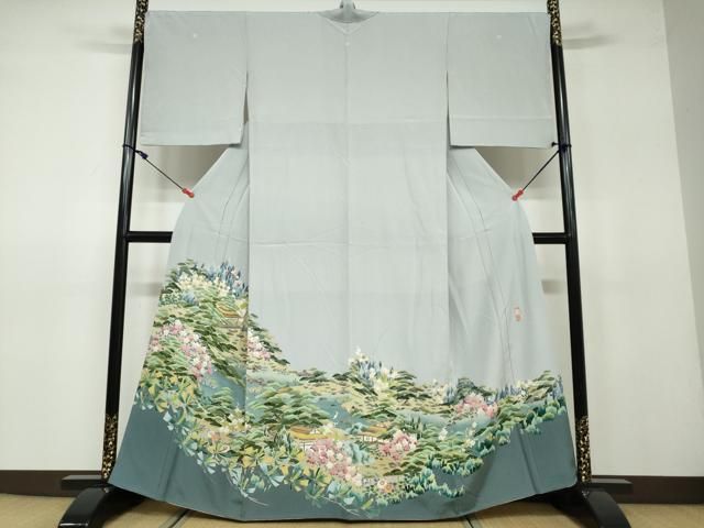 平和屋着物○豪華色留袖 友禅 作家物 流水風景草花文 正絹 逸品