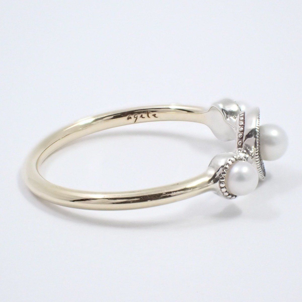 agete アガット リング 指輪 K10/シルバー/パール/ダイヤモンド0.045ct
