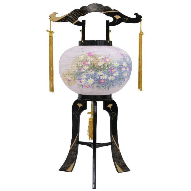 盆提灯 八女提灯 置き提灯 行灯 廻転灯 あかり綾型蒔絵絵入 10号 高さ72cm （P40)(8606-10728) 電気コード式 初盆 お盆