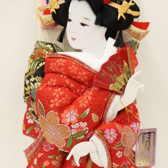 羽子板 ケース飾り そら 15号 高さ58cm 花小町振袖 まり 黒塗り