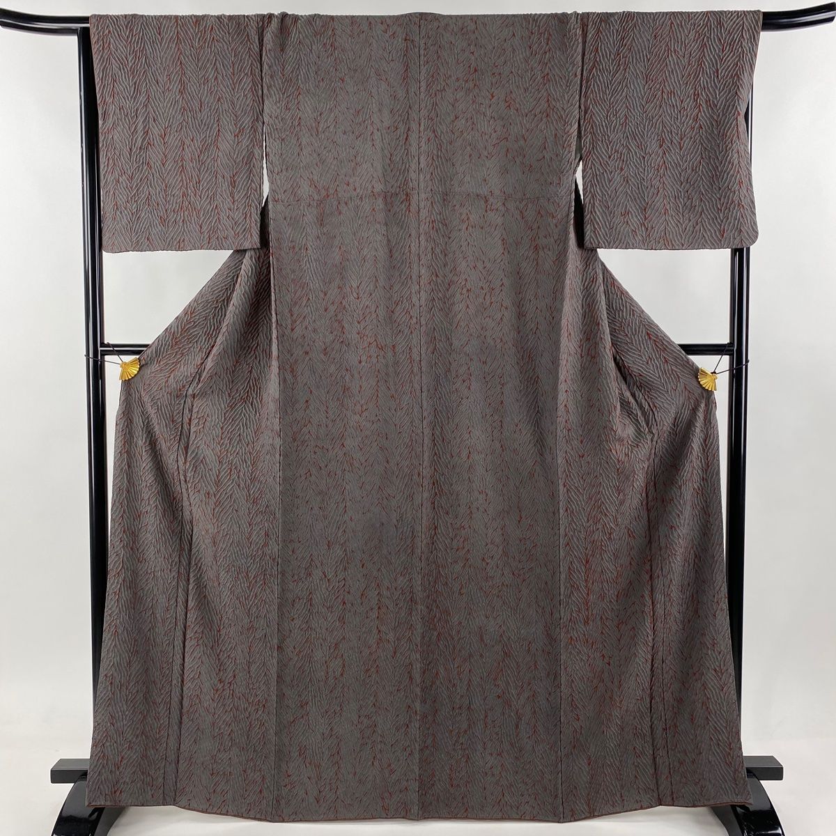 小紋 身丈166cm 裄丈68cm L 袷 幾何学 絞り 灰色 正絹 秀品 【中古  