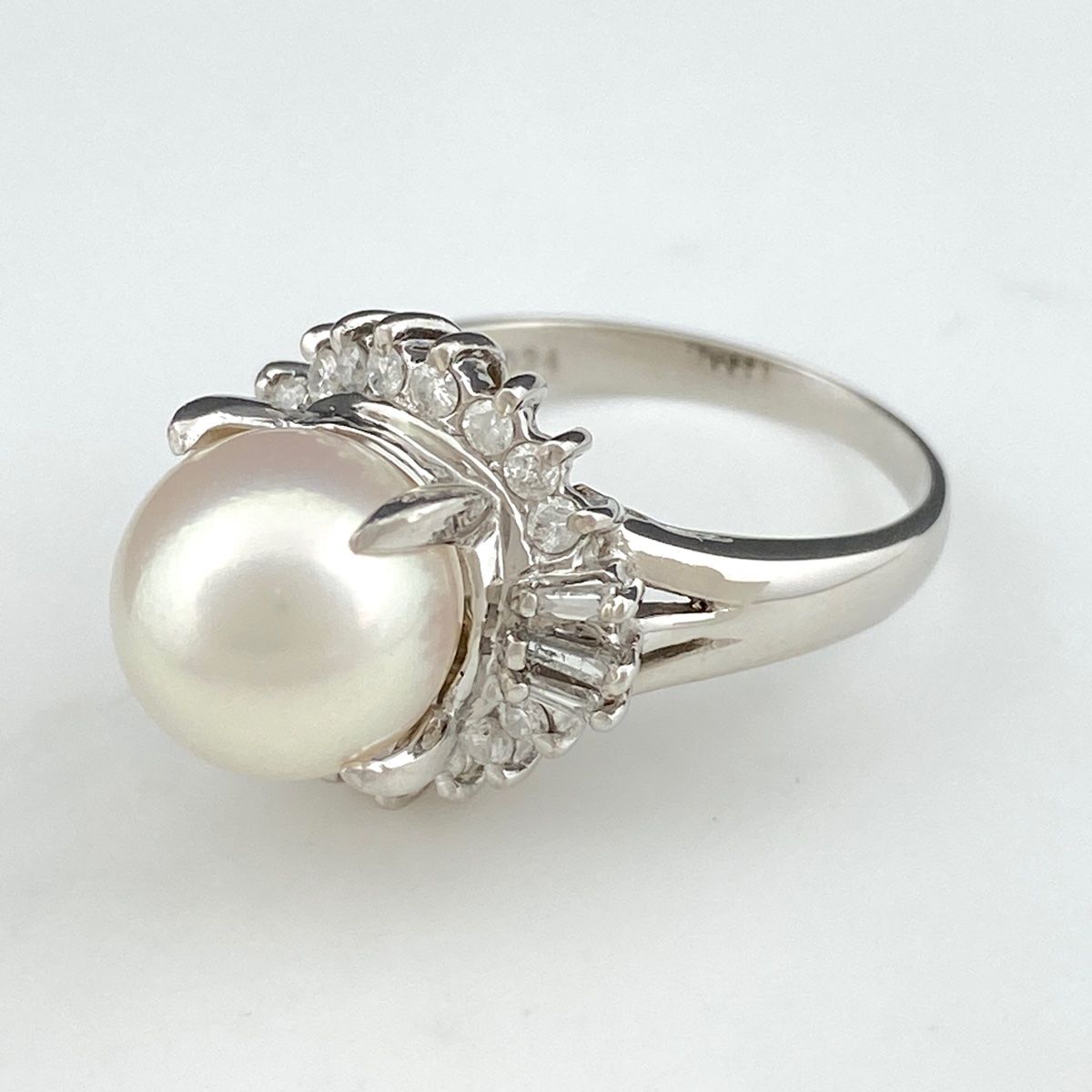 パール デザインリング プラチナ 指輪 メレダイヤ 真珠 リング 10号 