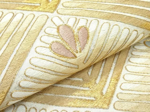 平和屋本店□極上 十七代京屋林蔵 全通柄袋帯 駒刺繍 菱松葉 金糸 た