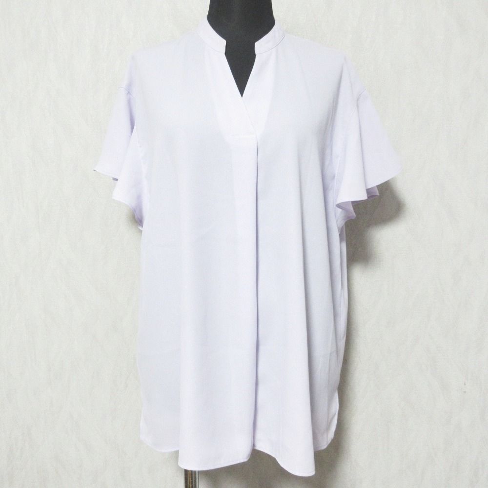 美品 23AW 23区 ニジュウサンク 洗える バックサテンアムンゼン 袖フリル キーネック ブラウス シャツ BLWOSA0104 38 ライラック レディース 古着 中古 洗える】バックサテンアムンゼン 袖フリル キーネック ブラウス