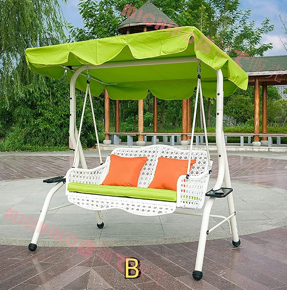 屋外 2人用ガーデンブランコ ハンモックスイング ガーデンチェアベンチパークベンチバルコニーベンチ アイアンスイング ロッキングチェア パティオ バルコニー ストレージトレイとクッションシート ベアリング 重量300kg 屋外パティオスイングベンチ-F