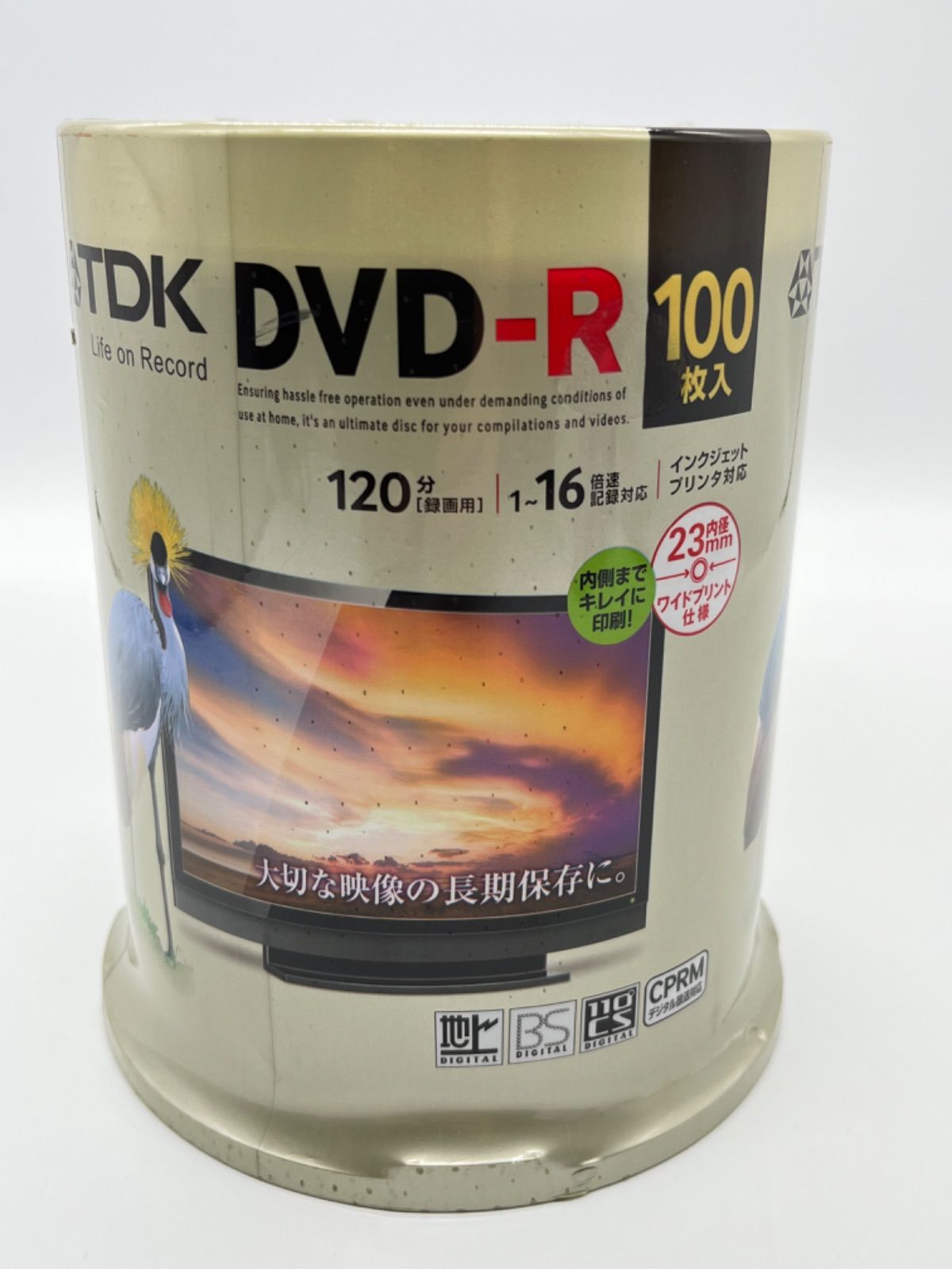 TDK 録画用DVD-R デジタル放送録画対応 CPRM 1-16倍速 インクジェットプリンタ対応 ホワイト ワイド 100枚スピンドル DR120DPWC100PUE