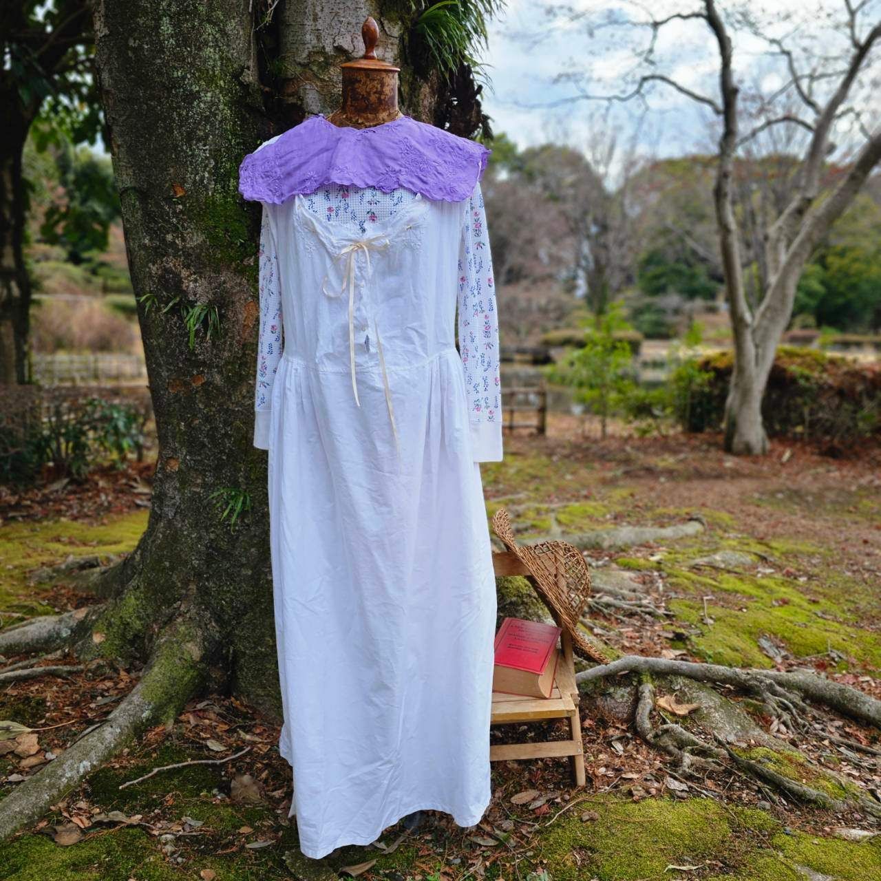 nest Robe ネストローブ　リネンレース付け襟ブラウス　ライトグレー nest Robe 【2021/定価2.9万】ネストローブ *リネンレースつけ襟