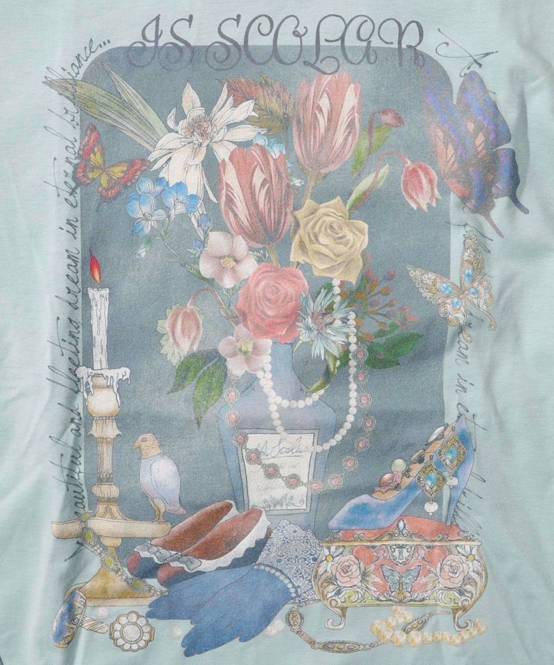 tシャツ 552203：レトロな貴婦人モチーフ柄 切替プルオーバー レディース iS ScoLar tシャツ 552203：レトロな貴婦人モチーフ柄 切替プル