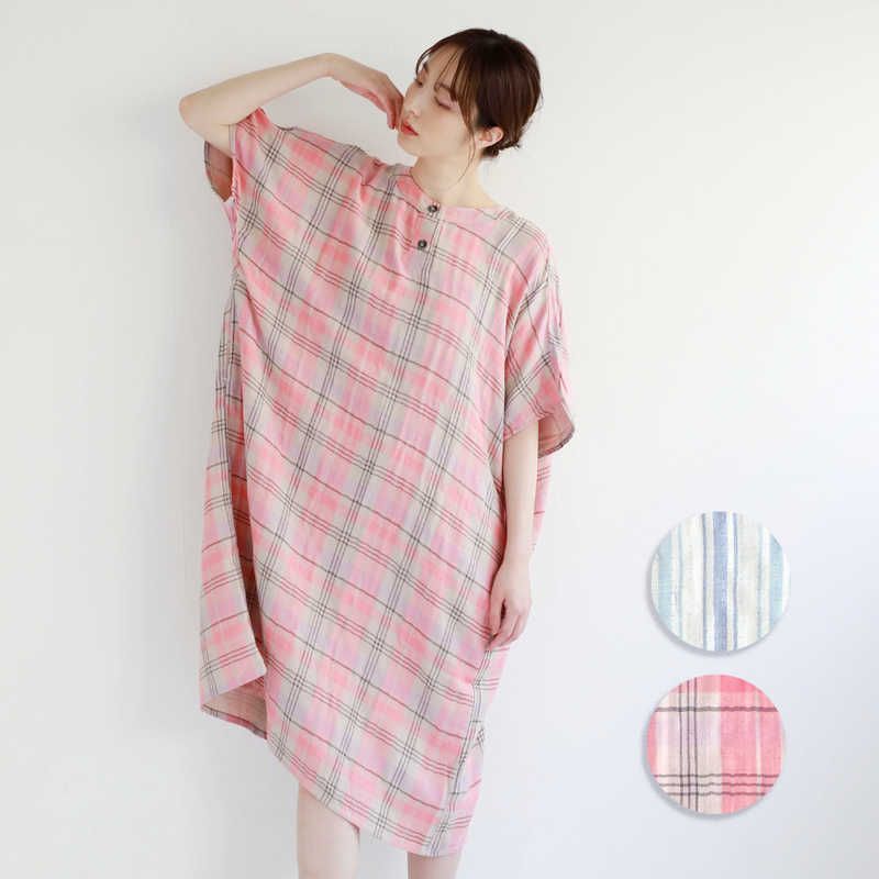 送料無料 ♥ 未開梱 タオル美術館 cococi LDK レディースガーゼルームワンピース ボタン Lサイズ ブルー