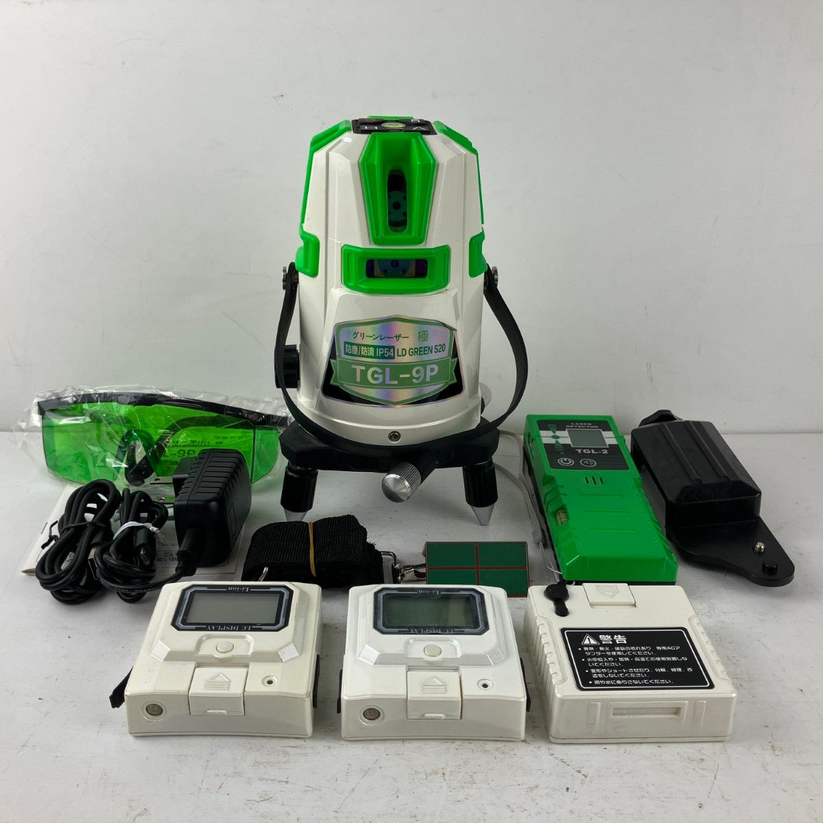 ЗЗTAKAGI グリーンレーザー レーザー墨出し器 受光器 バッテリーx2 アダプタ ケース付 TGL-9P ホワイト×グリーン