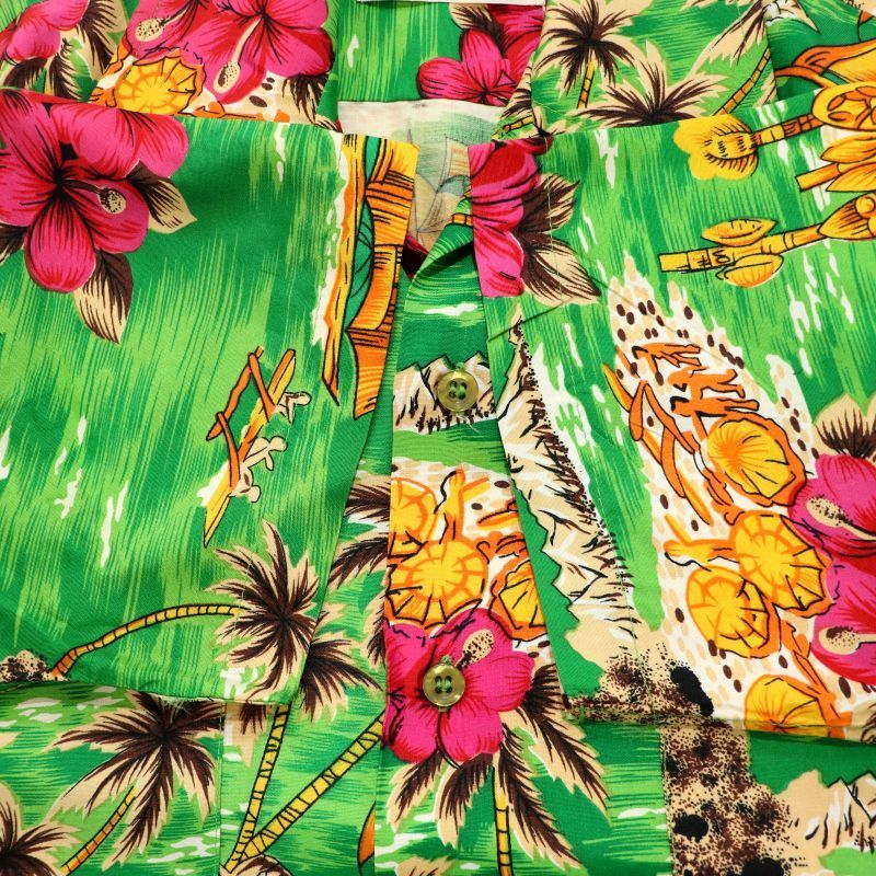 70s vintage Kmart ハイビスカス柄 アロハシャツ メンズ 表記Sサイズ